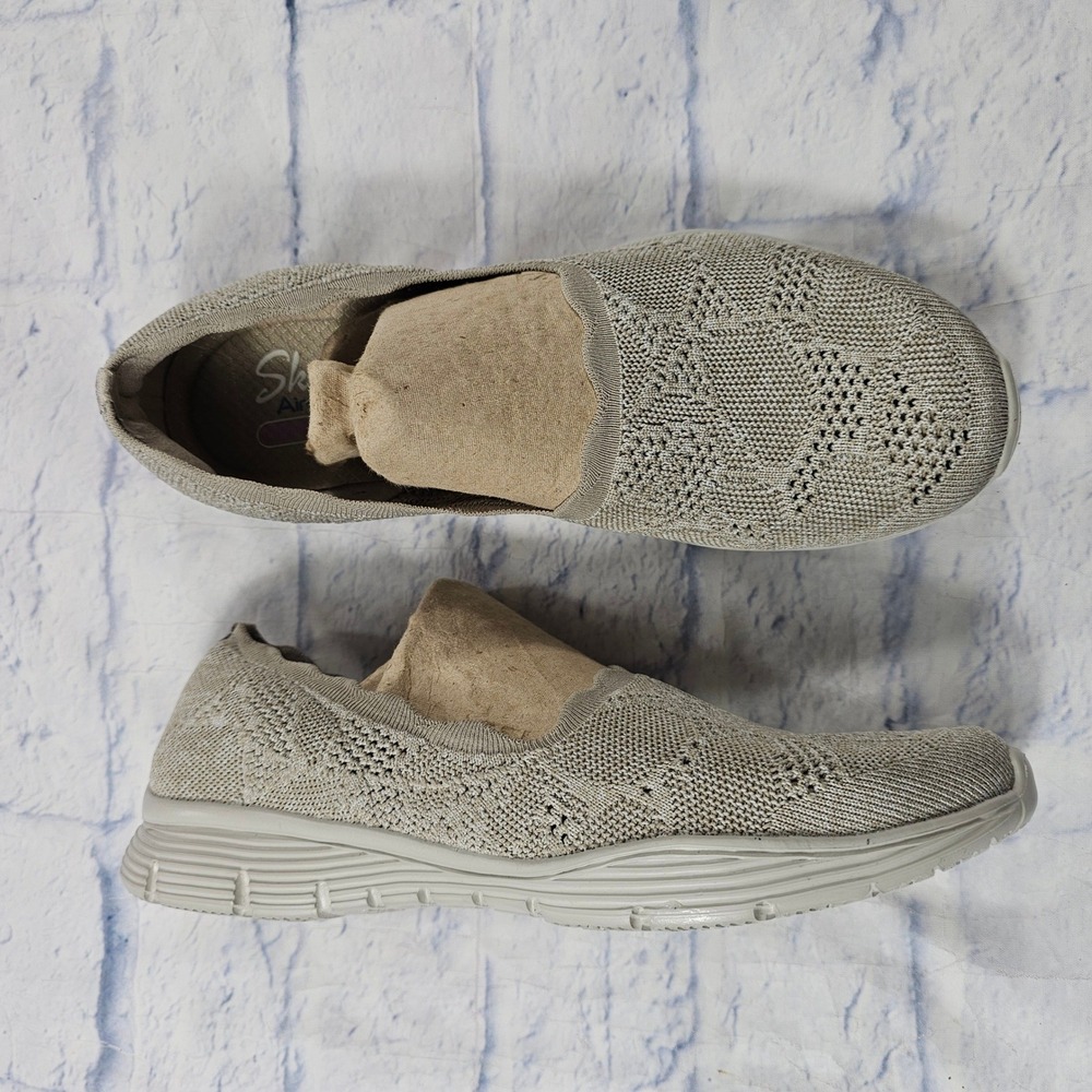 Skechers Seager Stat Slip On Shoes WOMENS 9 Taupe Knit Scallop Air Cooled Foam